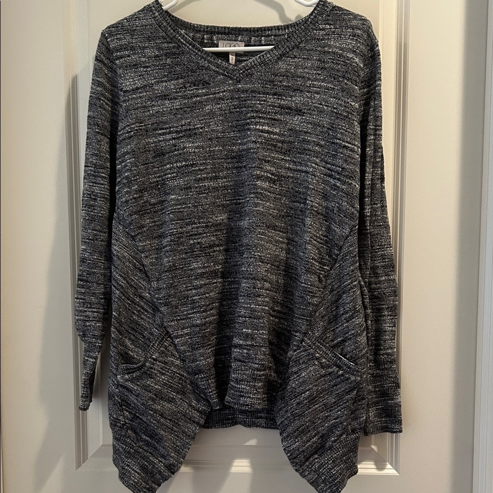 LOGO Lori Goldstein V-Neck Cotton Cashmere asymmetrical Sweater w/Pockets size S